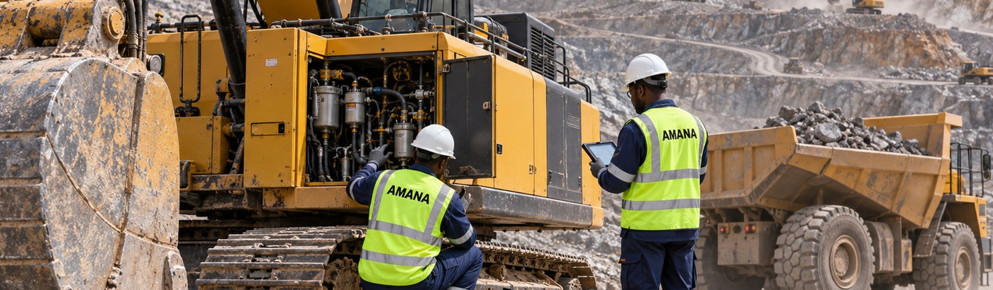 Illustrative heavy machinery maintenance scene from the Amana company profile
